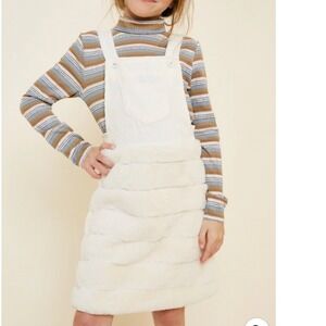 Hayden Girls Off White Corduroy Faux Fur Overall Pinafore Dress Size Large NWT